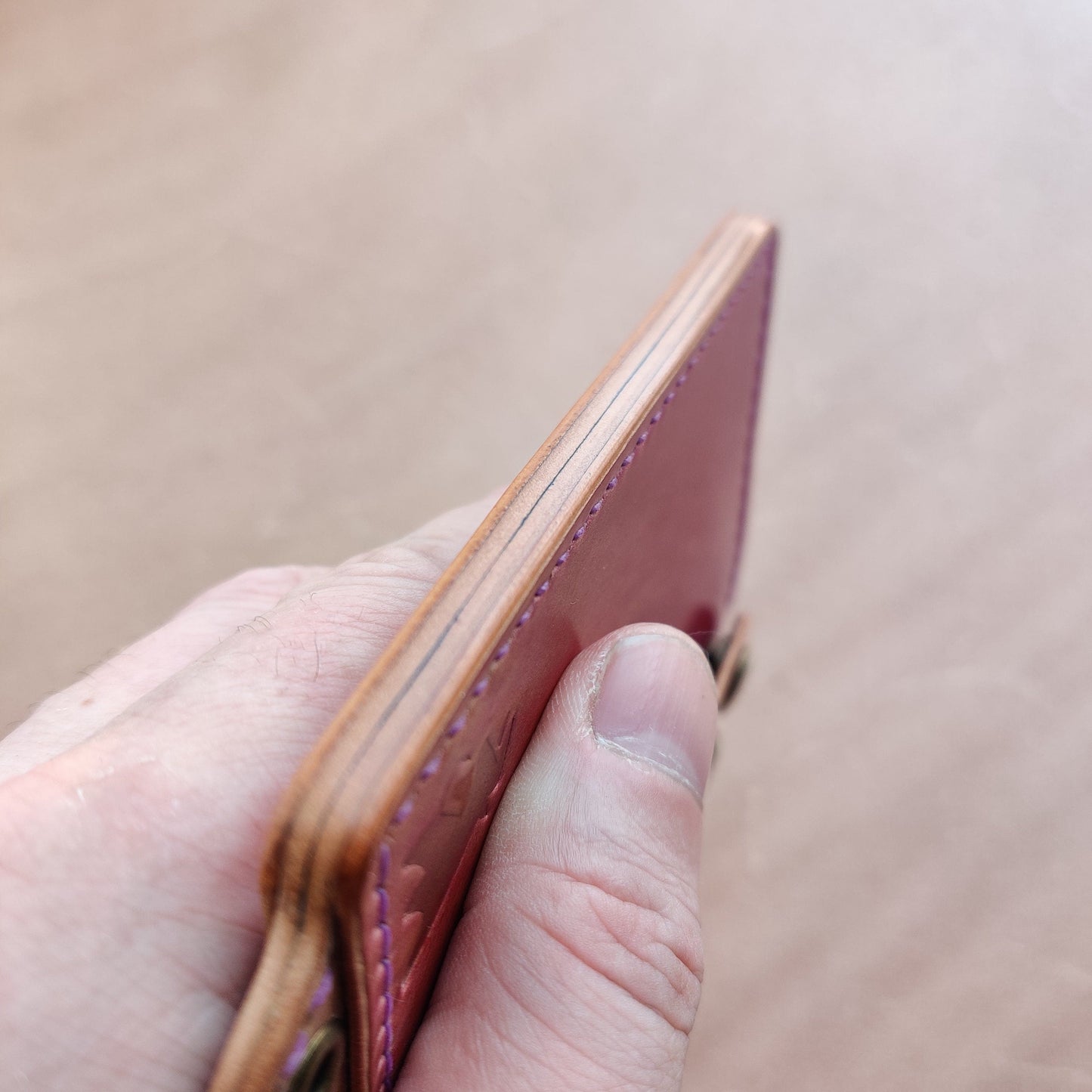 Rocado Shell Cordovan Leather Card Holder With A Ring For Chain Or Lanyard, Pocket Mini Wallet, Minimalist Card Holder Case