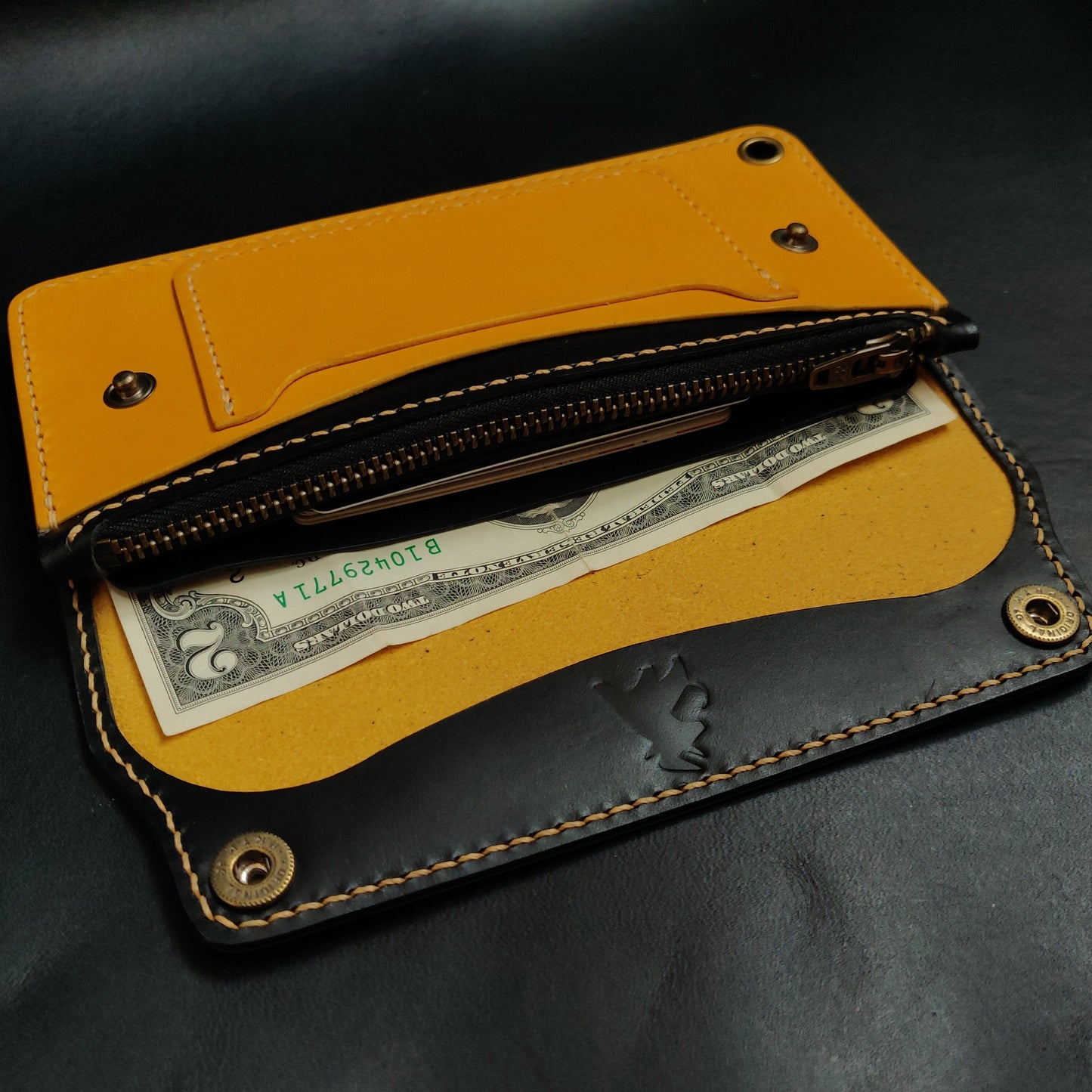 Long Trucker Wallet With A Ring For Chain Or Lanyard , Handmade Wallet For Rider, Biker or Trucker