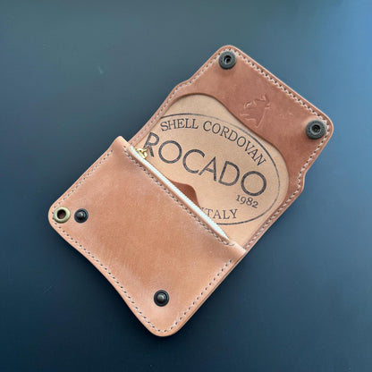 Rocado Shell Cordovan Short Trucker Wallet With A Ring For Chain Or Lanyard, Stylish Wallet For Rider, Biker or Trucker
