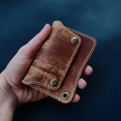 Short Trucker Wallet With A Ring For Chain Or Lanyard, Veg Tan Wallet, Stylish Wallet For Rider, Biker or Trucker