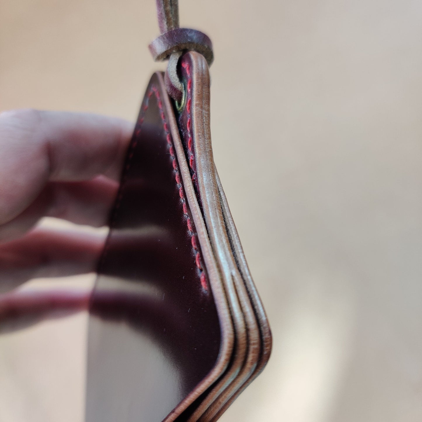 Rocado Shell Cordovan Leather Card Holder With A Ring For Chain Or Lanyard, Pocket Mini Wallet, Minimalist Card Holder Case