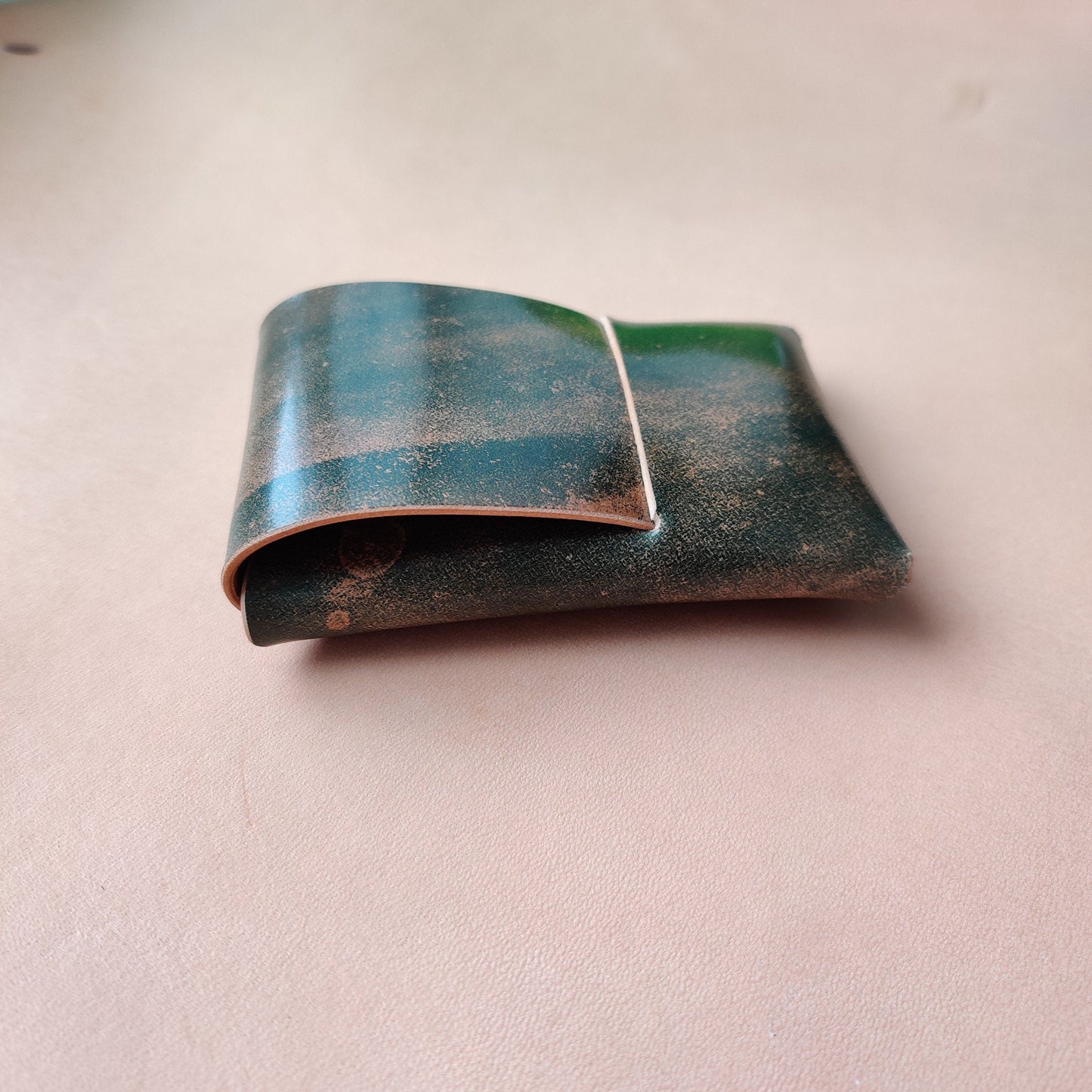 Rocado Shell Cordovan Stitchless Leather Mini Cards Wallet, Origami Minimalist Wallet, EDC Card Holder Case