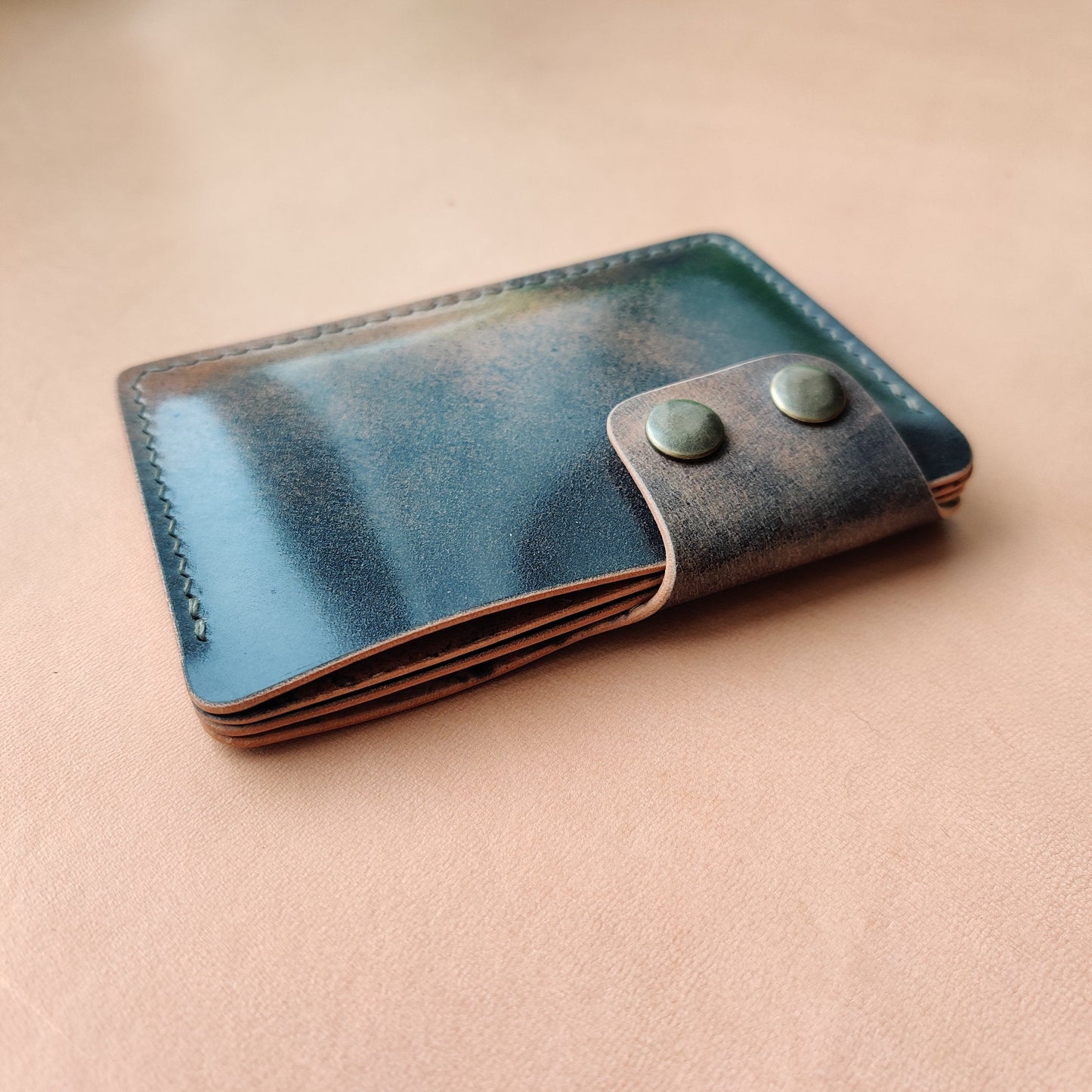 Rocado Shell Cordovan Leather Card Holder, Pocket Mini Wallet, Minimalist Card Holder Case