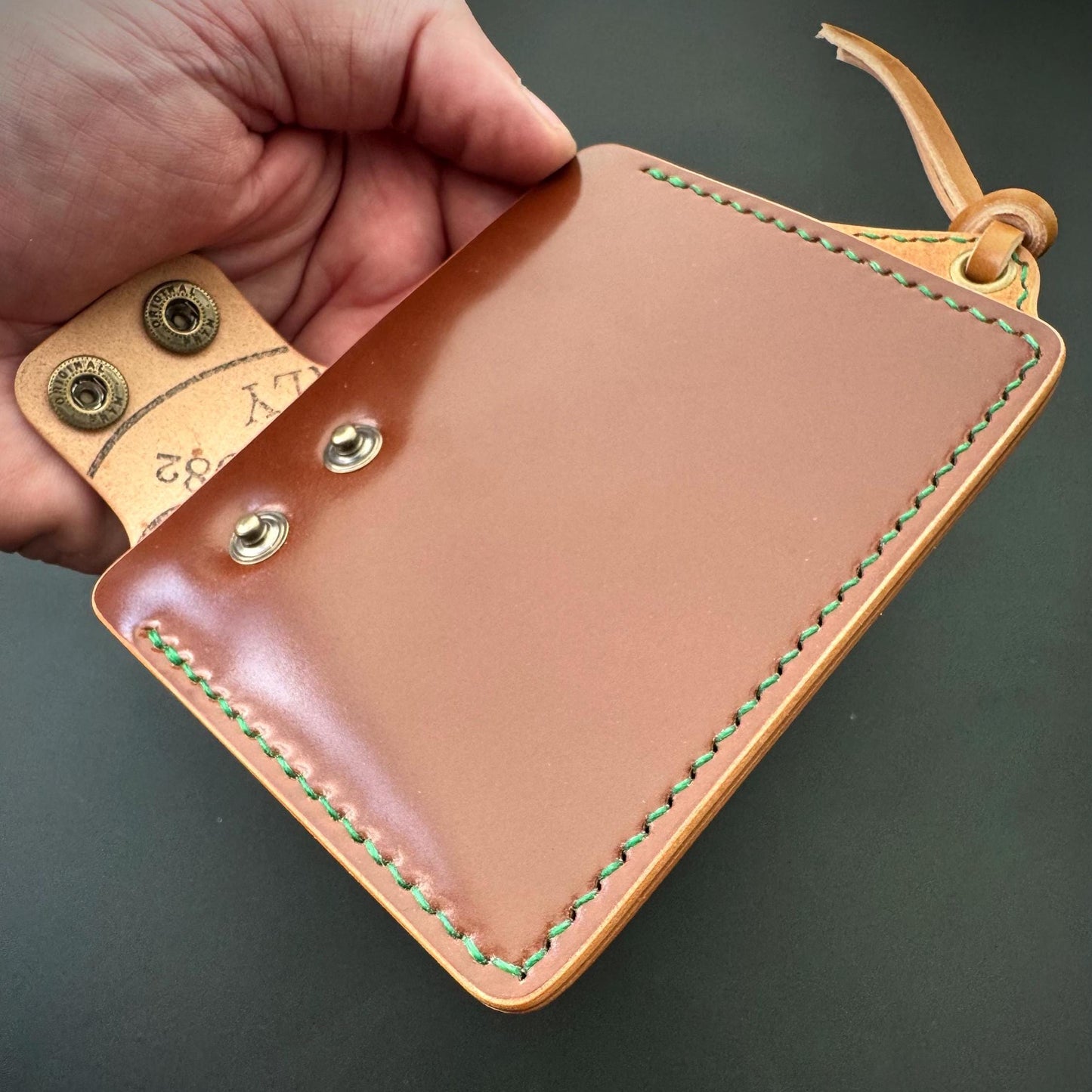 Rocado Shell Cordovan Leather Card Holder With A Ring For Chain Or Lanyard, Pocket Mini Wallet, Minimalist Card Holder Case