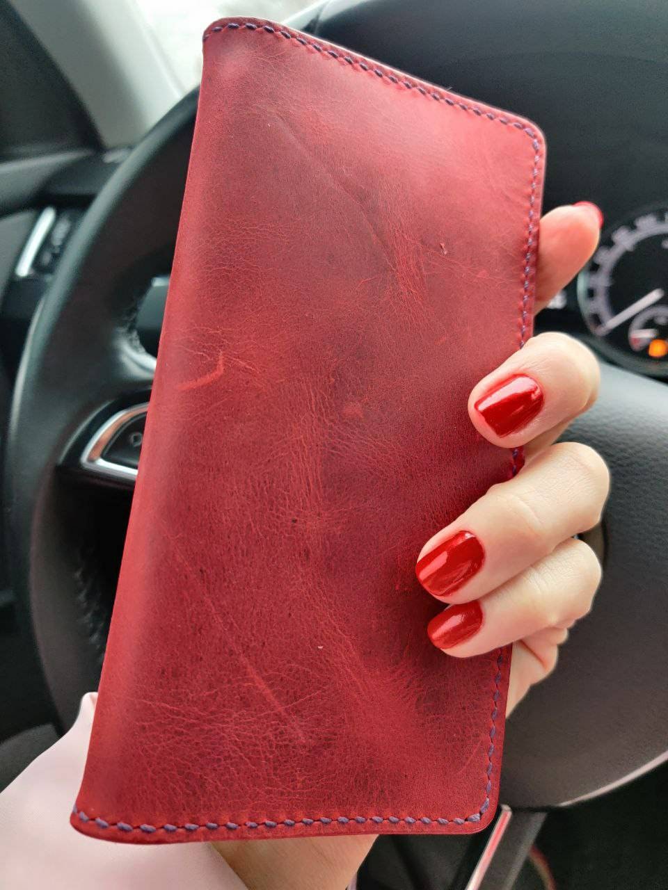 Long Trucker Wallet With A Ring For Chain Or Lanyard , Handmade Wallet For Rider, Biker or Trucker