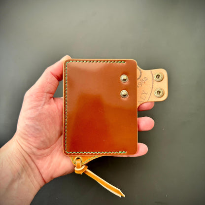Rocado Shell Cordovan Leather Card Holder With A Ring For Chain Or Lanyard, Pocket Mini Wallet, Minimalist Card Holder Case