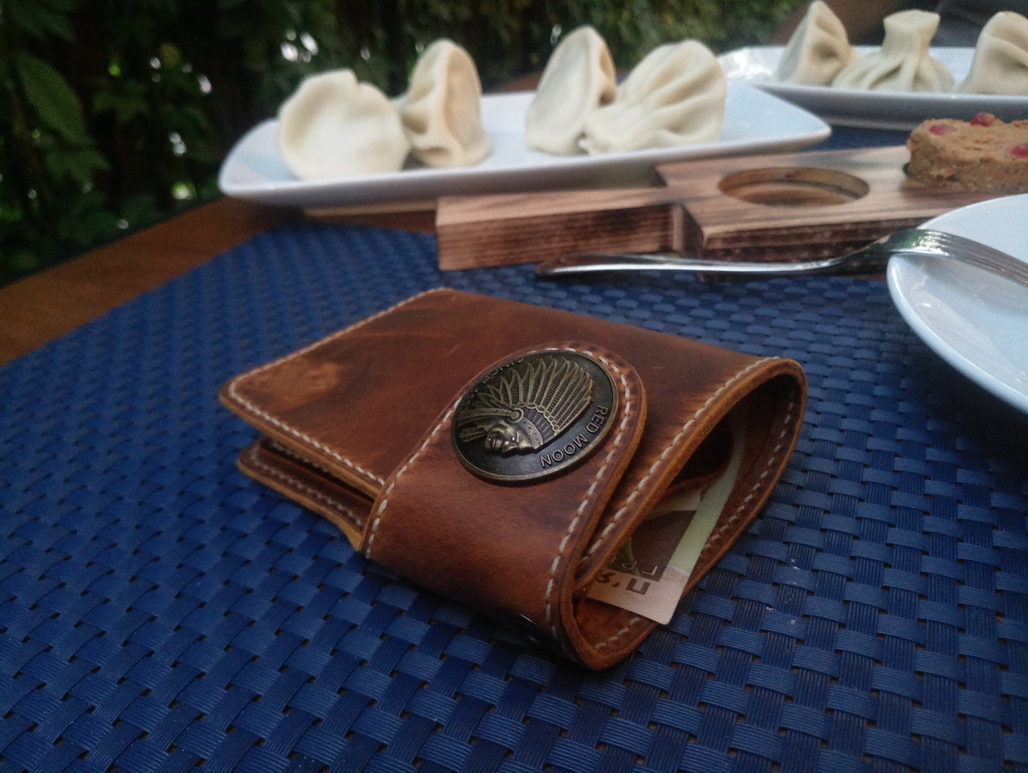 Biker Wallet With Decorative Concho Button, Trucker Wallet With Ring For Chain or Lanyard, Travel Western Wallet