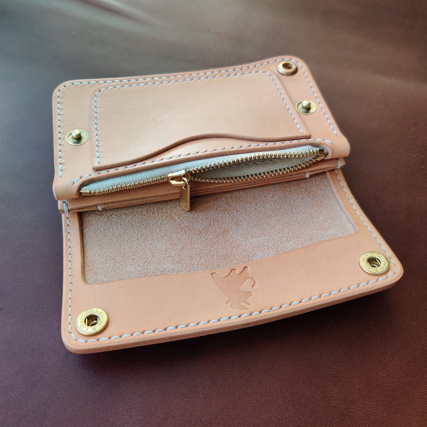 Vegetable Tanned Natural Leather Mini Trucker Wallet, Luxury Compact Wallet