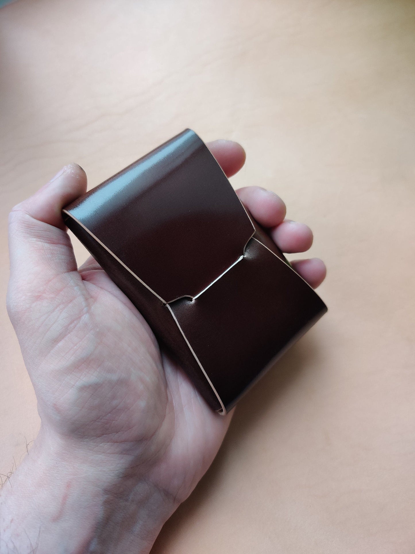 Rocado Shell Cordovan Stitchless Leather Mini Cards Wallet, Origami Minimalist Wallet, EDC Card Holder Case