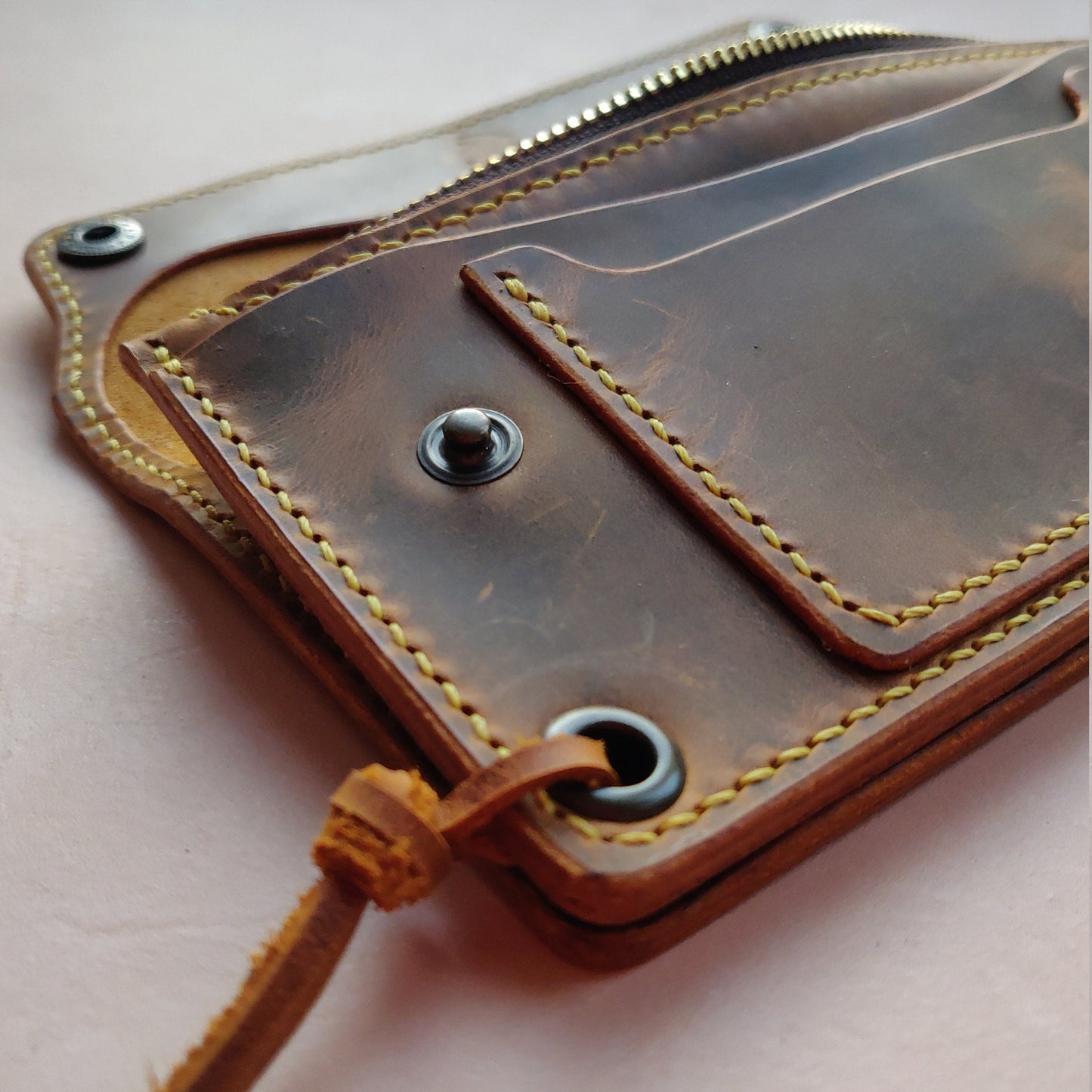 Long Trucker Wallet With A Ring For Chain Or Lanyard , Handmade Wallet For Rider, Biker or Trucker
