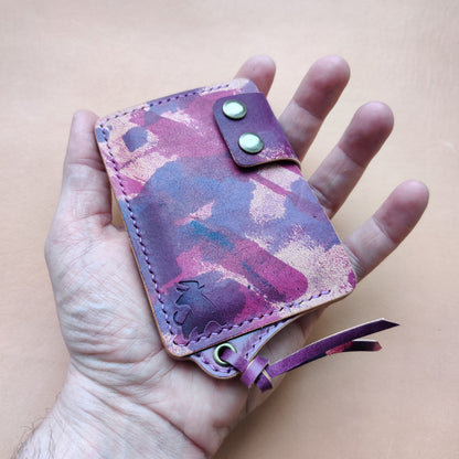 Rocado Shell Cordovan Reverse Leather Card Holder With A Ring For Chain Or Lanyard, Pocket Mini Wallet, Minimalist Card Holder Case