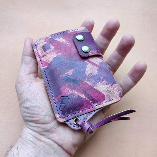 Rocado Shell Cordovan Reverse Leather Card Holder With A Ring For Chain Or Lanyard, Pocket Mini Wallet, Minimalist Card Holder Case