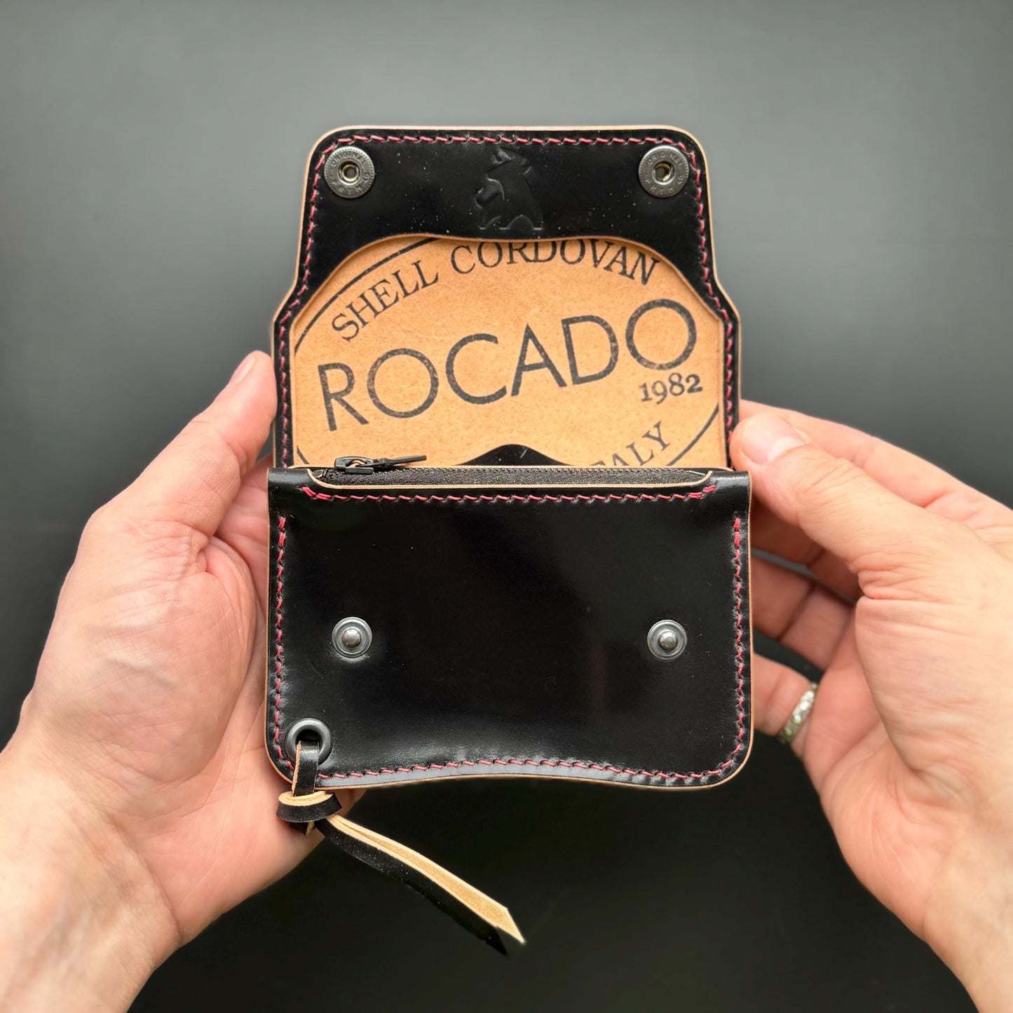 Rocado Shell Cordovan Short Trucker Wallet With A Ring For Chain Or Lanyard, Stylish Wallet For Rider, Biker or Trucker