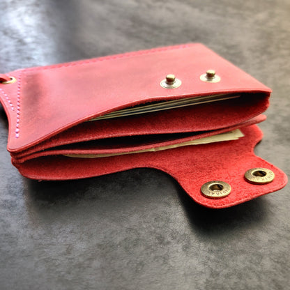 Leather Card Holder With A Ring For Chain Or Lanyard, Pocket Mini Wallet, Minimalist Card Holder Case