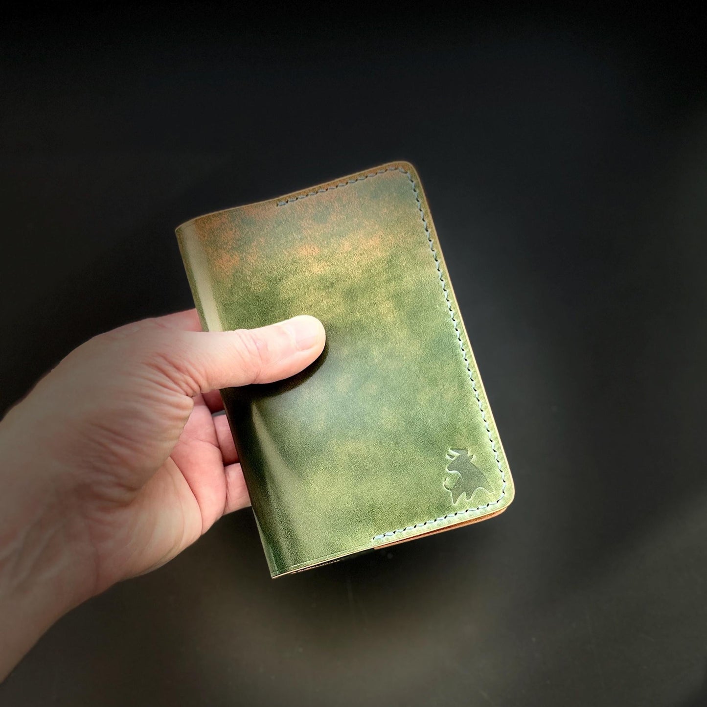 Handmade Shell Cordovan Passport Cover – Marbled Green Apple – Rocado Leather – Luxury Travel Wallet – Hand-stitched