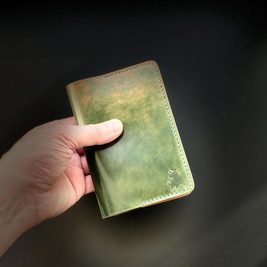 Handmade Shell Cordovan Passport Cover – Marbled Green Apple – Rocado Leather – Luxury Travel Wallet – Hand-stitched