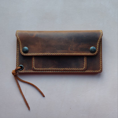 Long Trucker Wallet With A Ring For Chain Or Lanyard , Handmade Wallet For Rider, Biker or Trucker