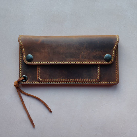 Long Trucker Wallet With A Ring For Chain Or Lanyard , Handmade Wallet For Rider, Biker or Trucker