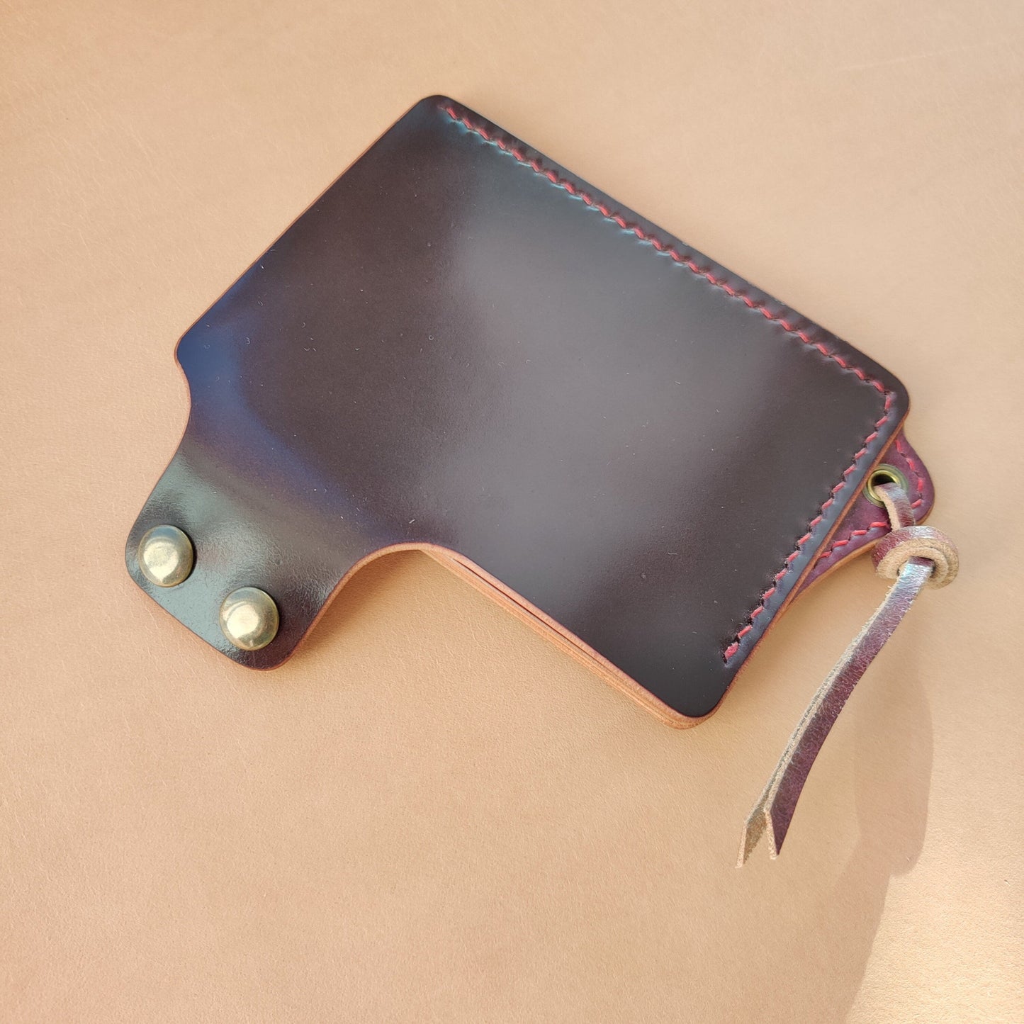 Rocado Shell Cordovan Leather Card Holder With A Ring For Chain Or Lanyard, Pocket Mini Wallet, Minimalist Card Holder Case