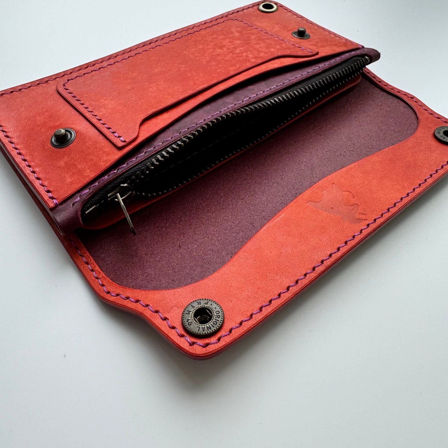 Long Trucker Wallet With A Ring For Chain Or Lanyard , Handmade Wallet For Rider, Biker or Trucker