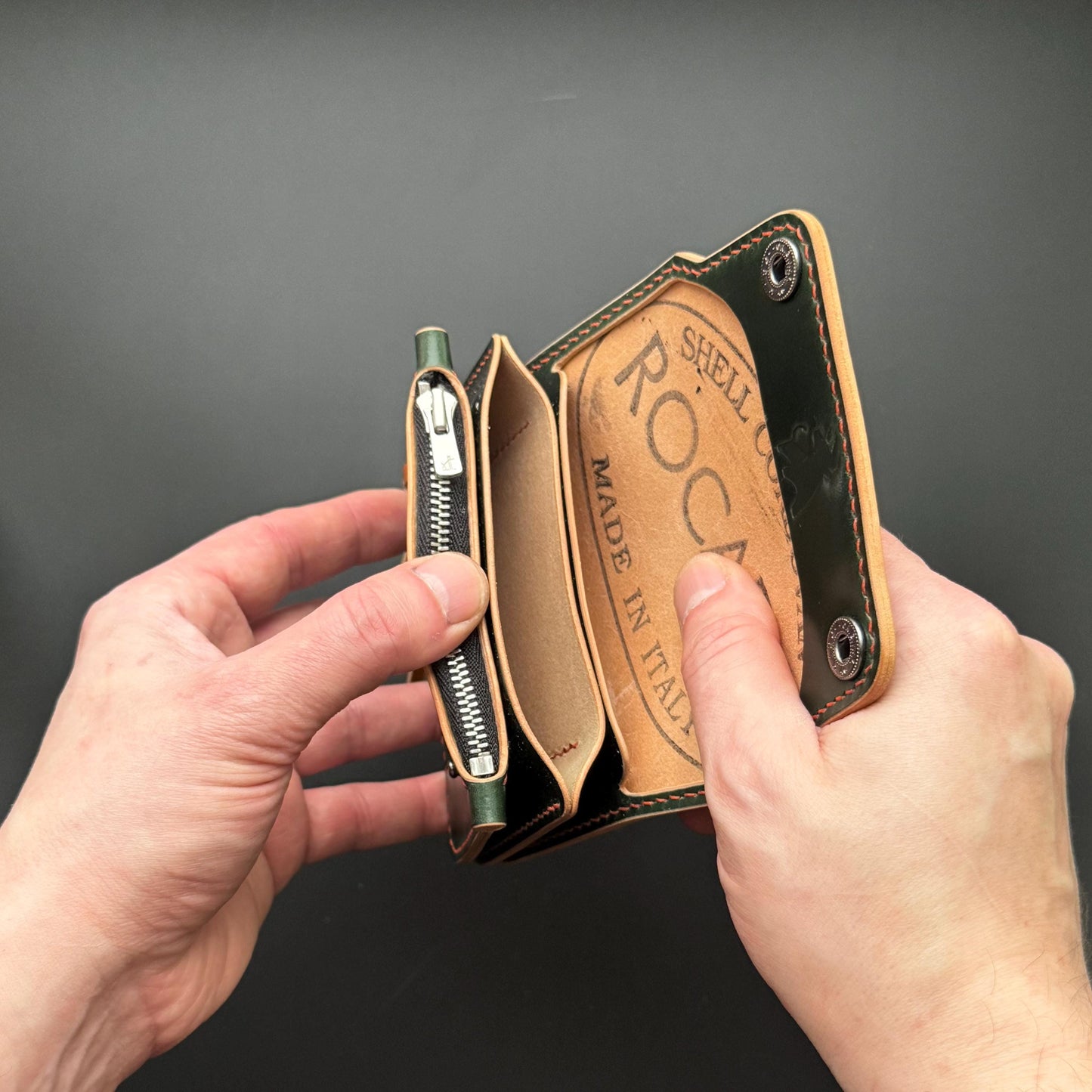 Rocado Shell Cordovan Short Trucker Wallet With A Ring For Chain Or Lanyard, Stylish Wallet For Rider, Biker or Trucker