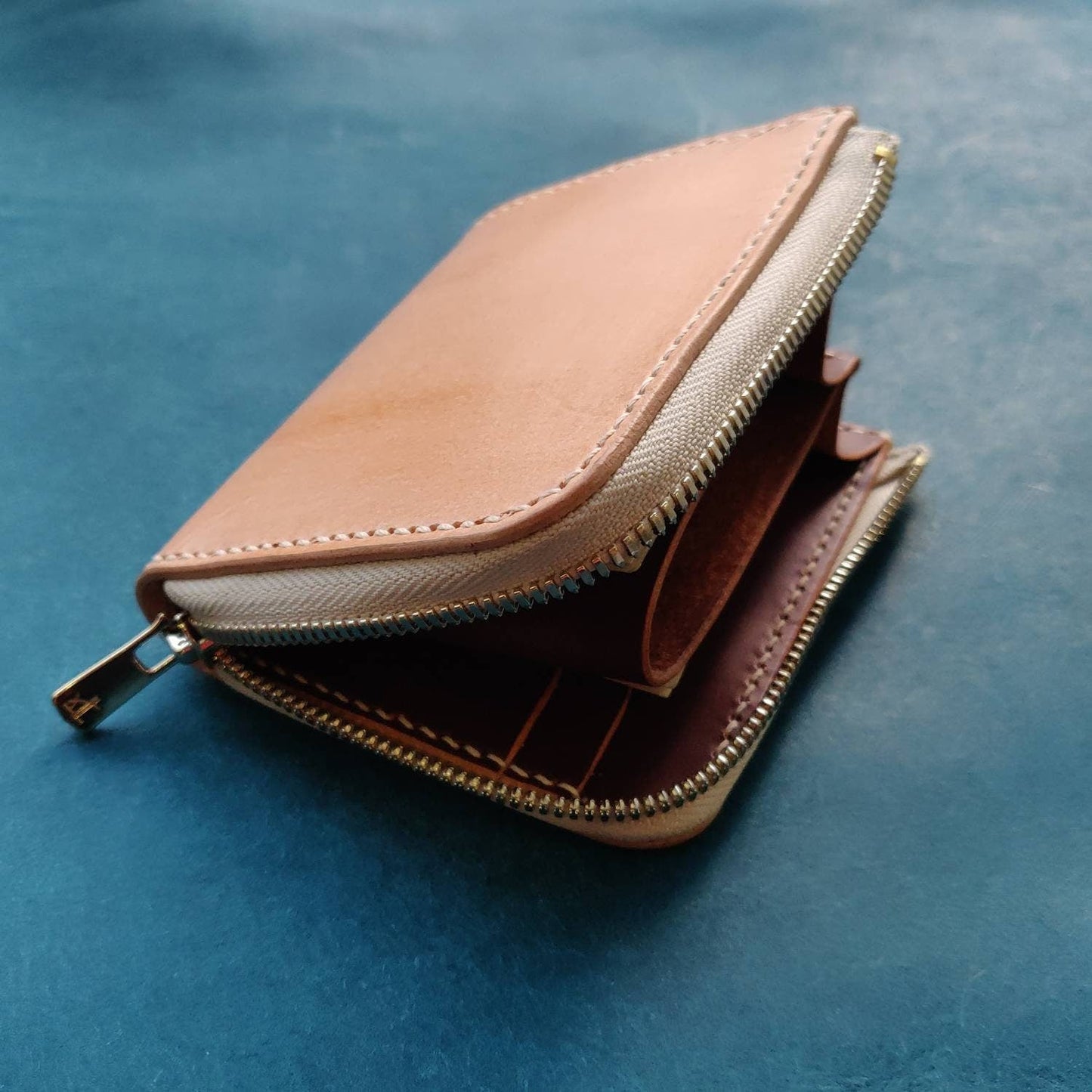 Small Zipper Wallet, Veg Tanned Zippered Wallet With Coin Purse, Buttero Leather Compact Wallet