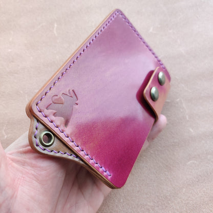Rocado Shell Cordovan Leather Card Holder With A Ring For Chain Or Lanyard, Pocket Mini Wallet, Minimalist Card Holder Case