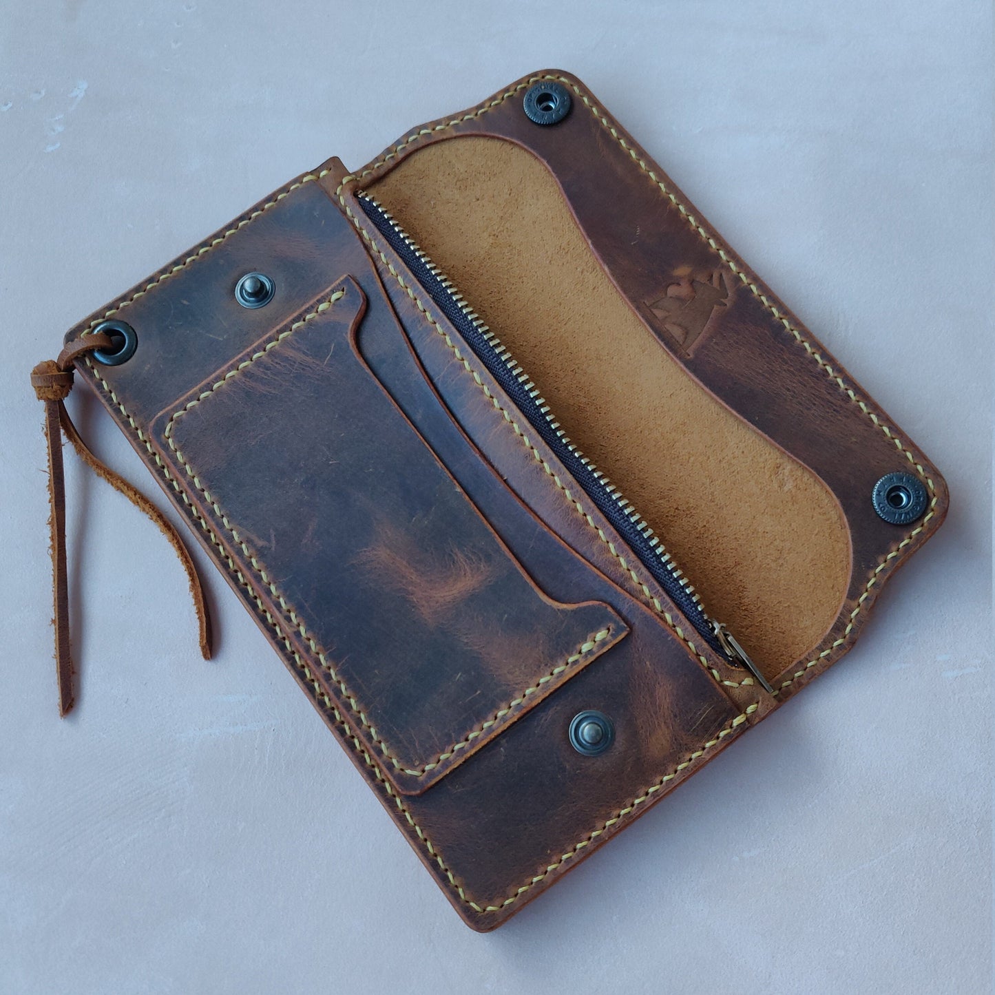 Long Trucker Wallet With A Ring For Chain Or Lanyard , Handmade Wallet For Rider, Biker or Trucker