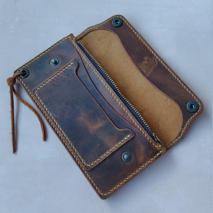 Long Trucker Wallet With A Ring For Chain Or Lanyard , Handmade Wallet For Rider, Biker or Trucker