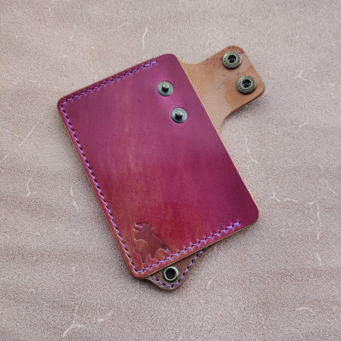 Rocado Shell Cordovan Leather Card Holder With A Ring For Chain Or Lanyard, Pocket Mini Wallet, Minimalist Card Holder Case