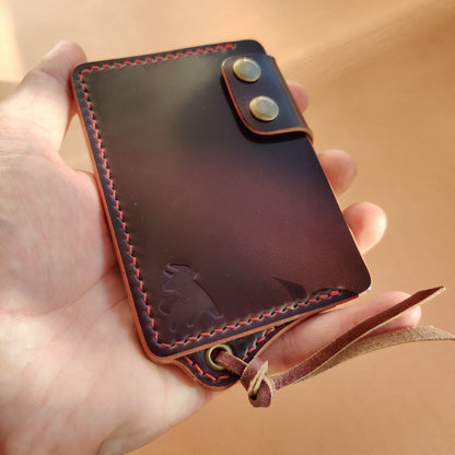 Rocado Shell Cordovan Leather Card Holder With A Ring For Chain Or Lanyard, Pocket Mini Wallet, Minimalist Card Holder Case