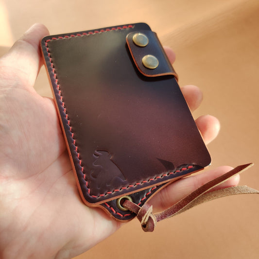 Rocado Shell Cordovan Leather Card Holder With A Ring For Chain Or Lanyard, Pocket Mini Wallet, Minimalist Card Holder Case