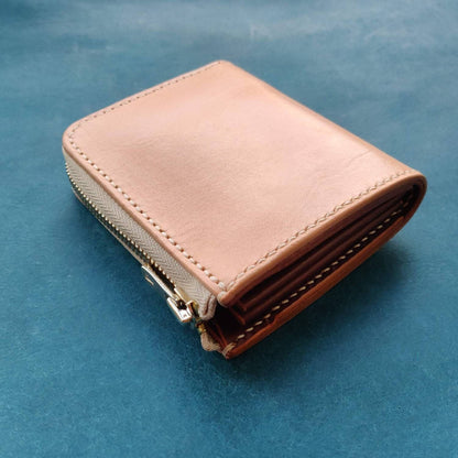 Small Zipper Wallet, Veg Tanned Zippered Wallet With Coin Purse, Buttero Leather Compact Wallet
