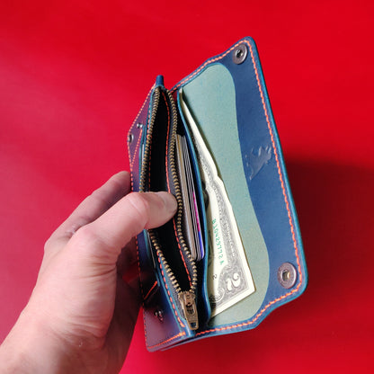 Long Trucker Wallet Vegetable Tanned "Buttero" Leather, With A Ring For Chain Or Lanyard , Handmade Wallet For Rider, Biker or Trucker