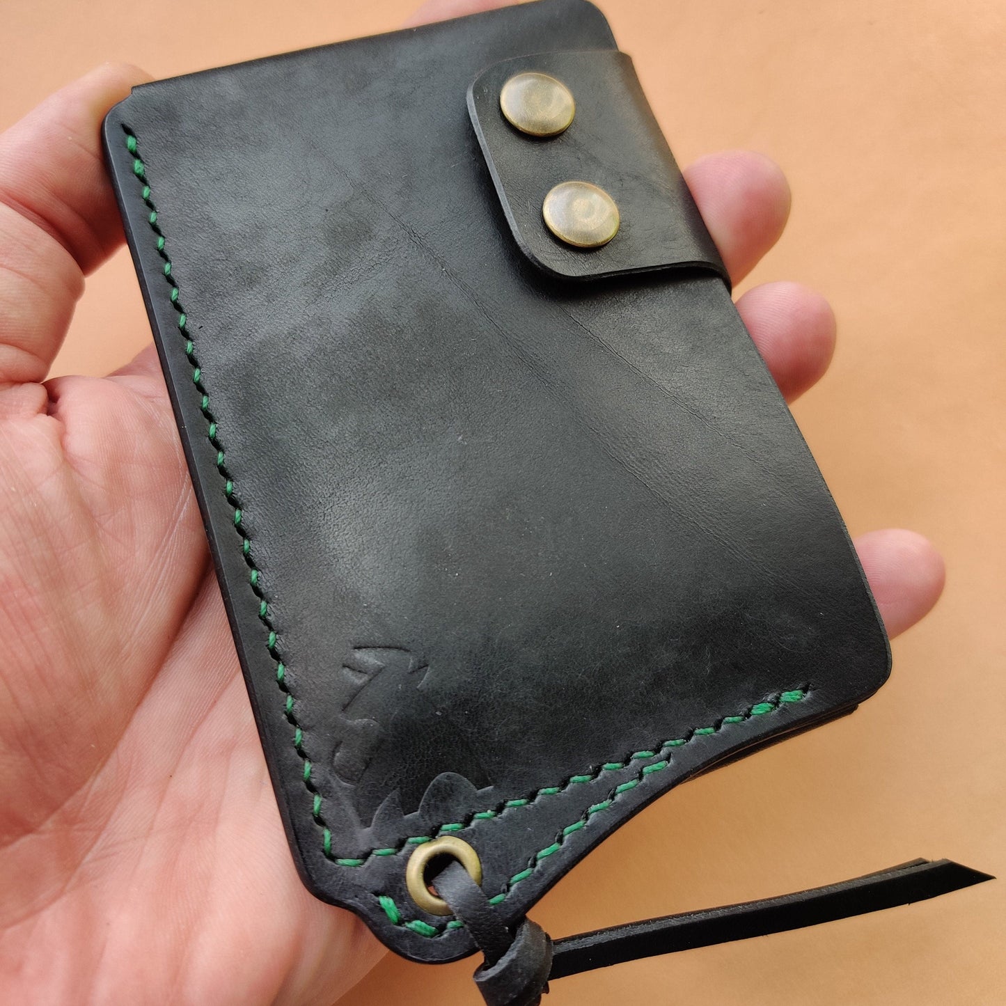Leather Card Holder With A Ring For Chain Or Lanyard, Pocket Mini Wallet, Minimalist Card Holder Case