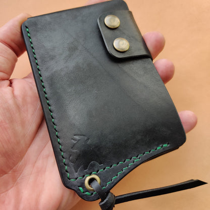 Leather Card Holder With A Ring For Chain Or Lanyard, Pocket Mini Wallet, Minimalist Card Holder Case