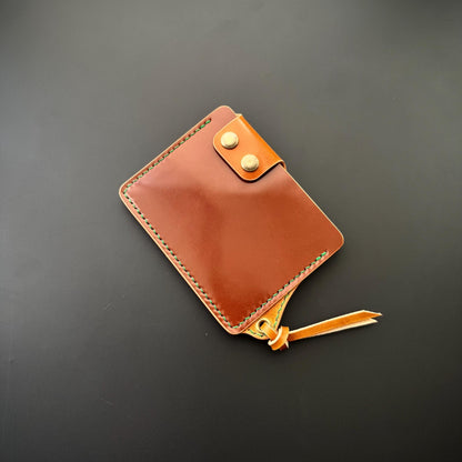 Rocado Shell Cordovan Leather Card Holder With A Ring For Chain Or Lanyard, Pocket Mini Wallet, Minimalist Card Holder Case