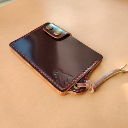 Rocado Shell Cordovan Leather Card Holder With A Ring For Chain Or Lanyard, Pocket Mini Wallet, Minimalist Card Holder Case