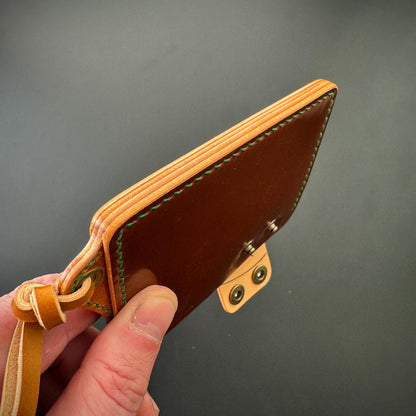 Rocado Shell Cordovan Leather Card Holder With A Ring For Chain Or Lanyard, Pocket Mini Wallet, Minimalist Card Holder Case