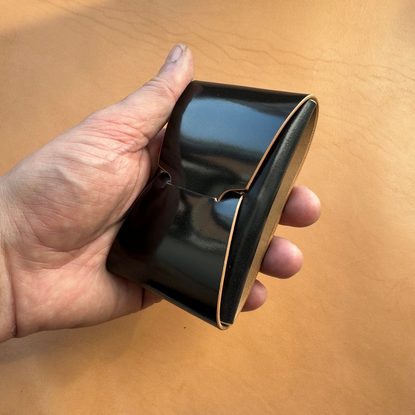 Rocado Shell Cordovan Stitchless Leather Mini Cards Wallet, Origami Minimalist Wallet, EDC Card Holder Case