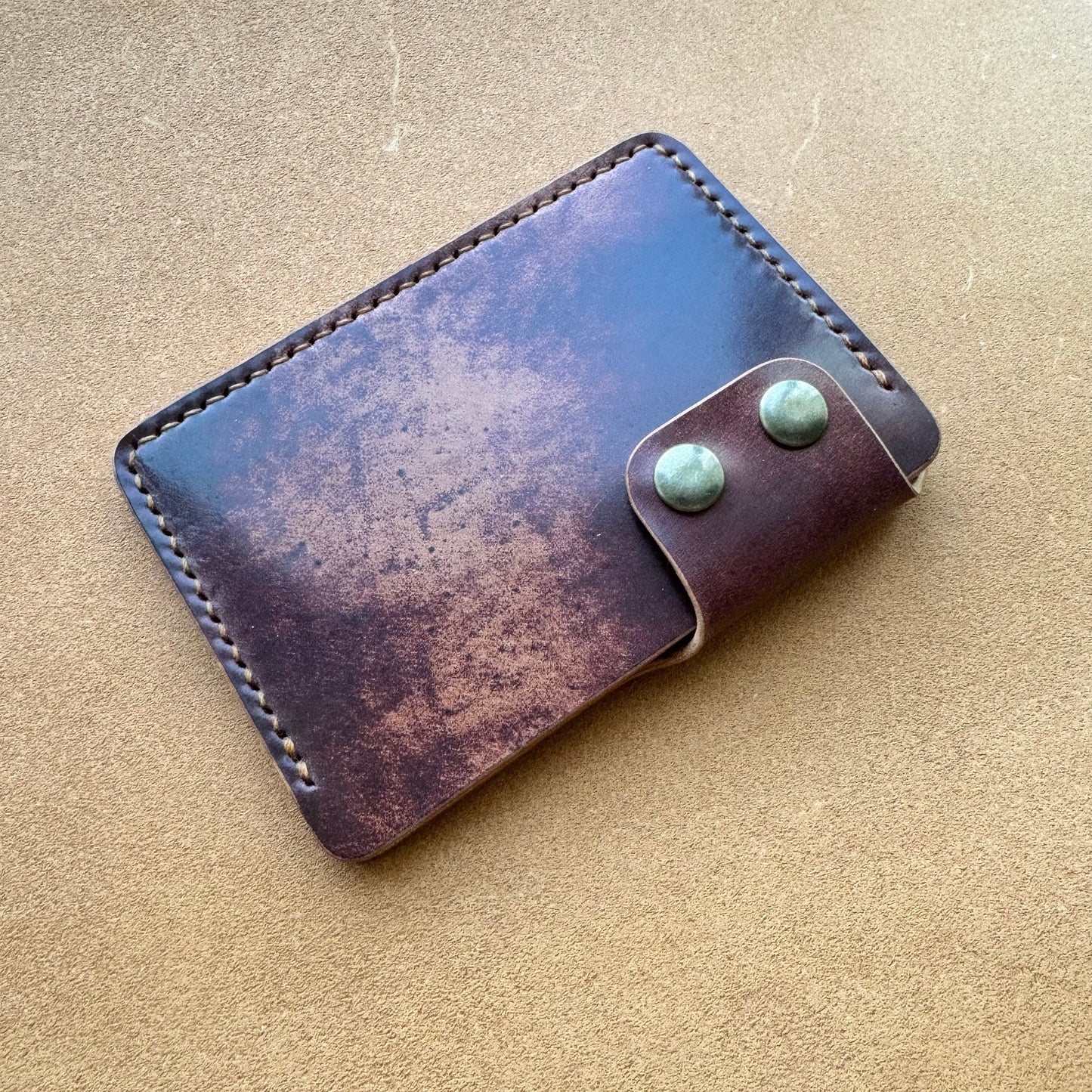 Rocado Shell Cordovan Leather Card Holder, Pocket Mini Wallet, Minimalist Card Holder Case