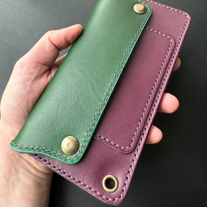 Long Trucker Wallet Vegetable Tanned "Buttero" Leather, With A Ring For Chain Or Lanyard , Handmade Wallet For Rider, Biker or Trucker