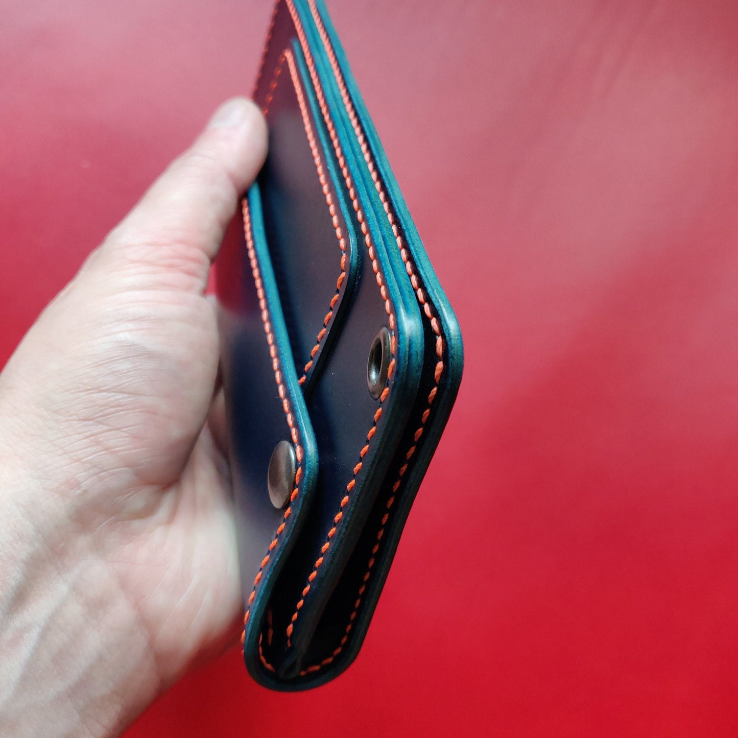 Long Trucker Wallet Vegetable Tanned "Buttero" Leather, With A Ring For Chain Or Lanyard , Handmade Wallet For Rider, Biker or Trucker