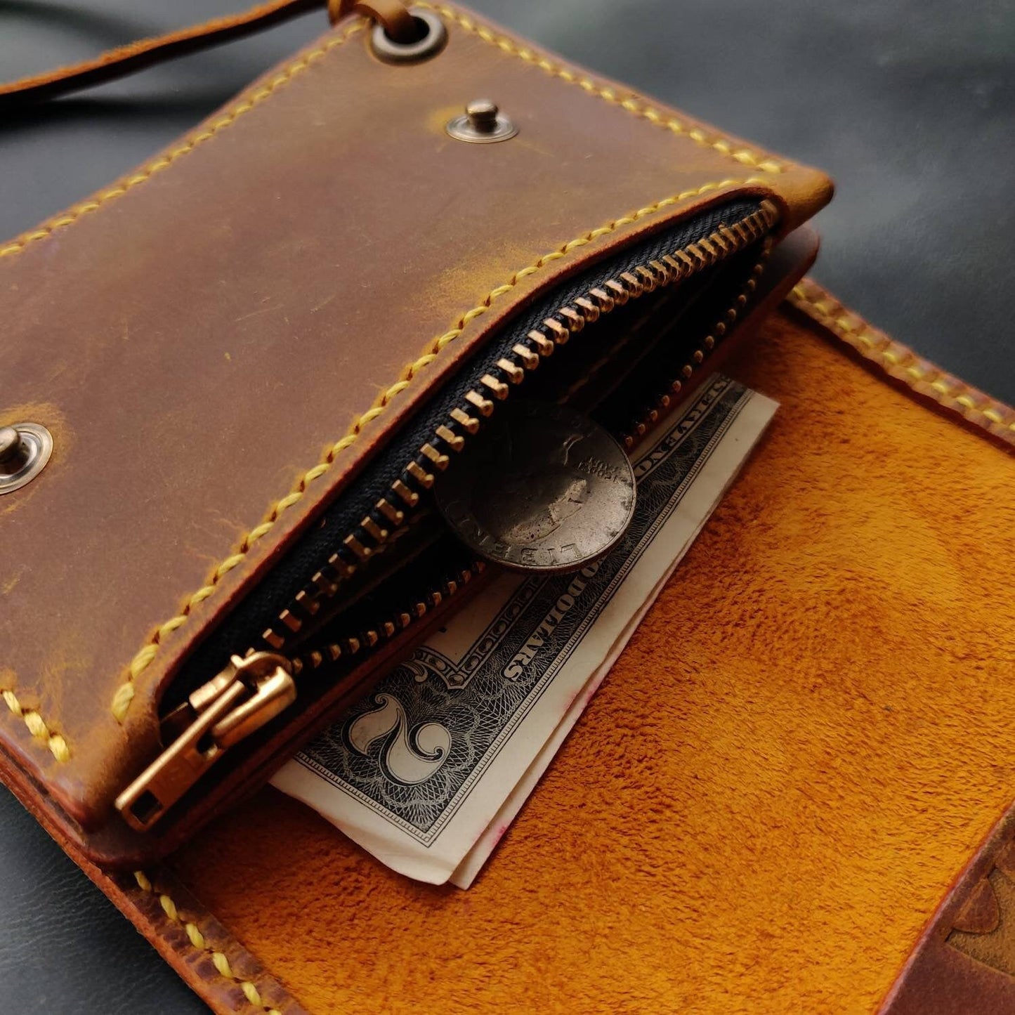Short Trucker Wallet With A Ring For Chain or Lanyard, Stylish Wallet For Rider, Biker or Trucker