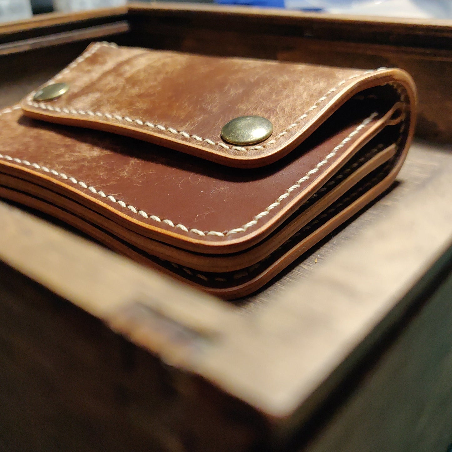 Short Trucker Wallet With A Ring For Chain Or Lanyard, Veg Tan Wallet, Stylish Wallet For Rider, Biker or Trucker