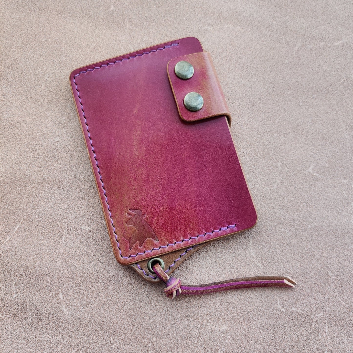 Rocado Shell Cordovan Leather Card Holder With A Ring For Chain Or Lanyard, Pocket Mini Wallet, Minimalist Card Holder Case