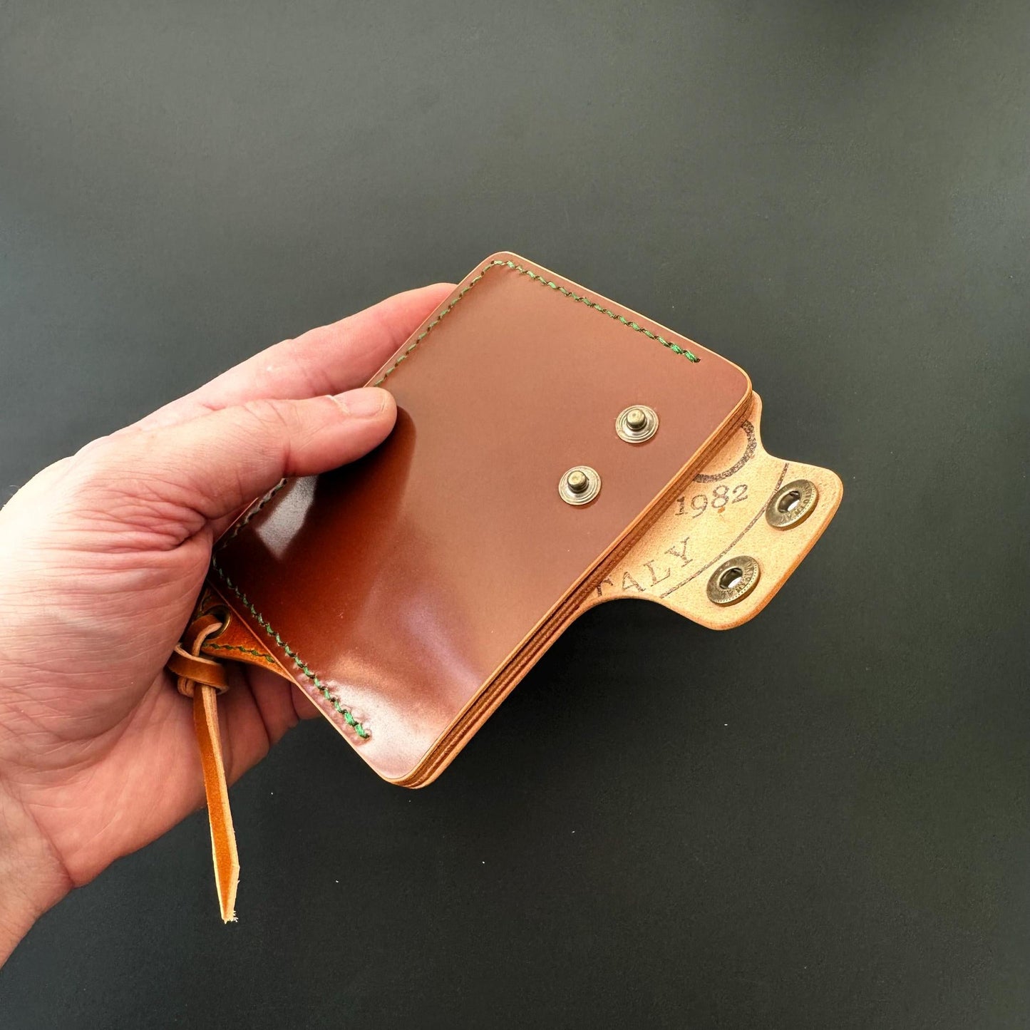Rocado Shell Cordovan Leather Card Holder With A Ring For Chain Or Lanyard, Pocket Mini Wallet, Minimalist Card Holder Case