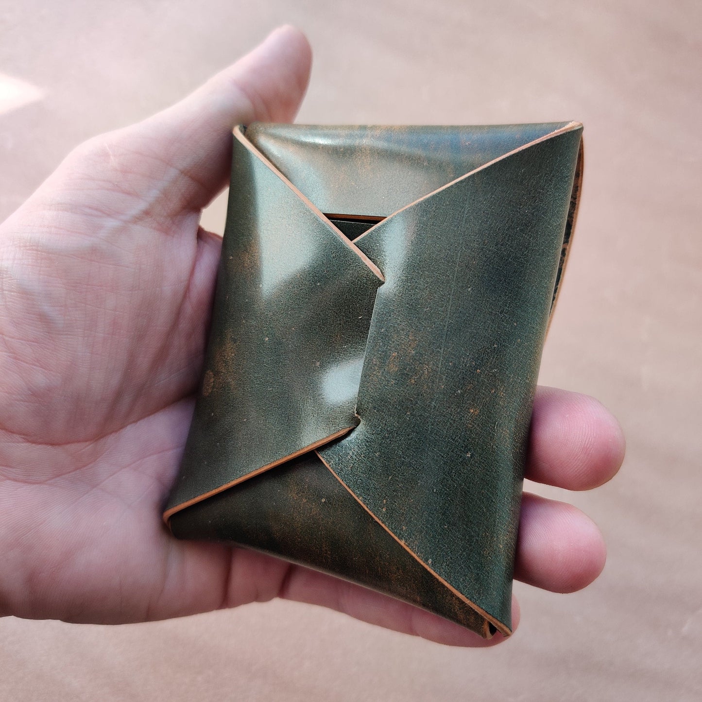 Stitchless Shell Cordovan Leather Cards Wallet, Origami Minimalist Wallet, EDC Card Holder Case