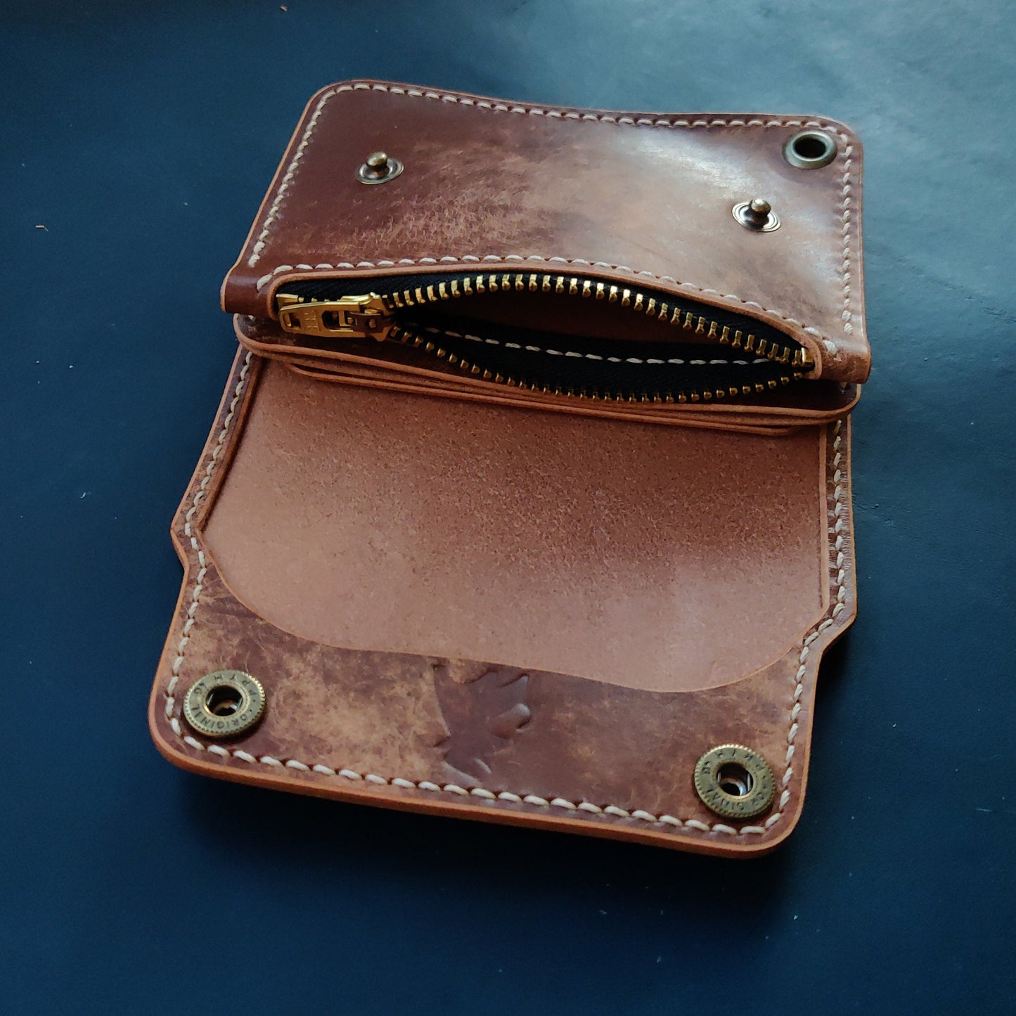 Short Trucker Wallet With A Ring For Chain Or Lanyard, Veg Tan Wallet, Stylish Wallet For Rider, Biker or Trucker