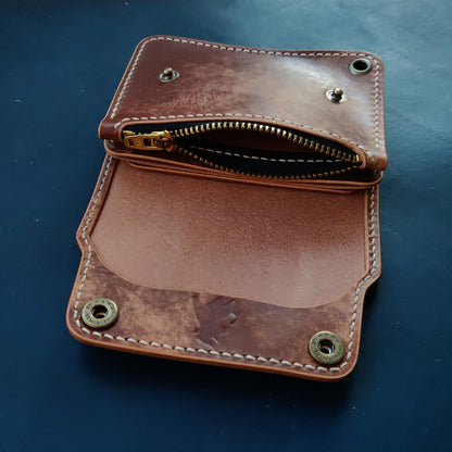 Short Trucker Wallet With A Ring For Chain Or Lanyard, Veg Tan Wallet, Stylish Wallet For Rider, Biker or Trucker